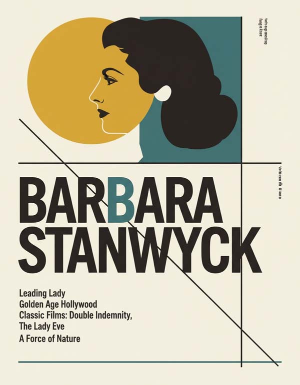 Barbara Stanwyck reimagined minimalist actor portrait