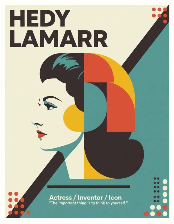 Hedy Lamarr reimagined minimalist actor portrait