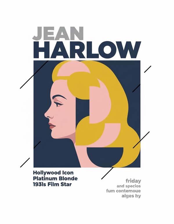 Jean Harlow reimagined minimalist actor portrait