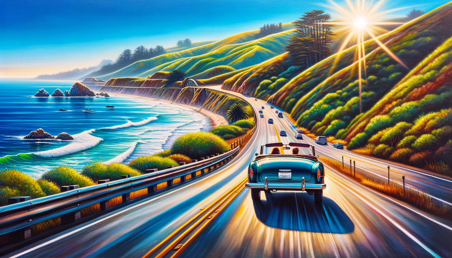 California coastal highway — retro road trip