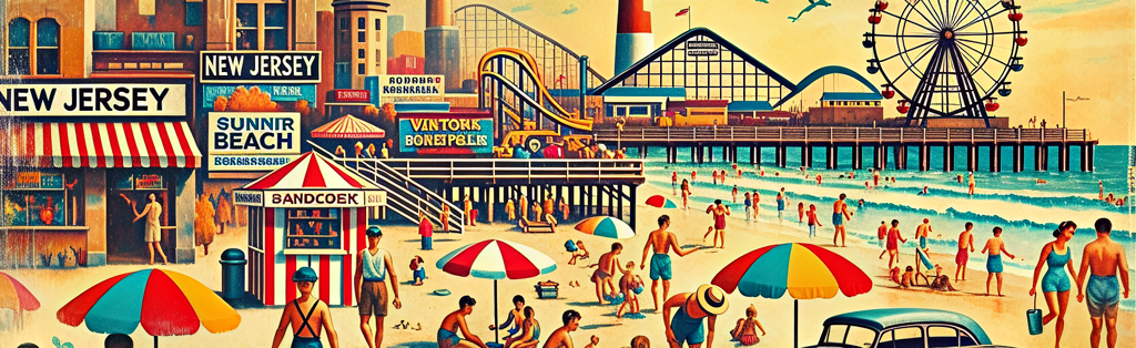 1950s waterside vacation in New Jersey retro art montage