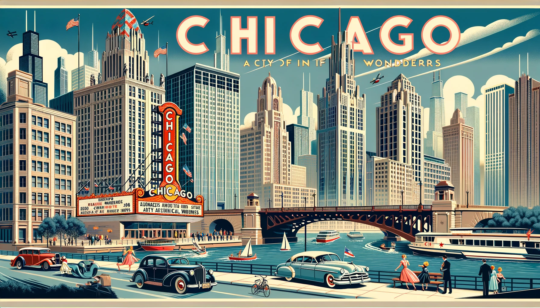 Chicago — City of Wonders retro art