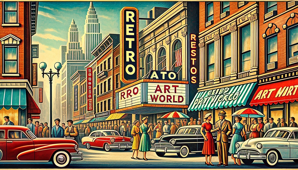 Mid-century downtown street scene — Retro Art World hero banner