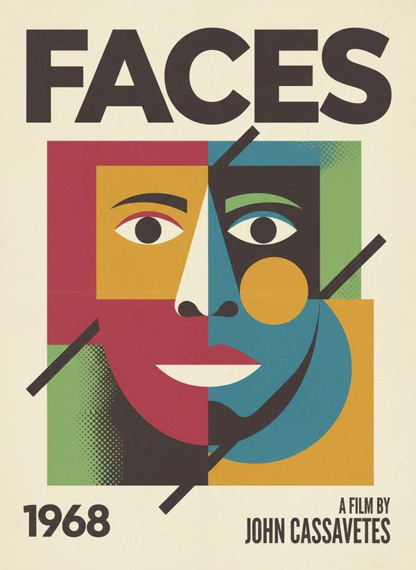 Faces (1968) reimagined minimalist movie poster